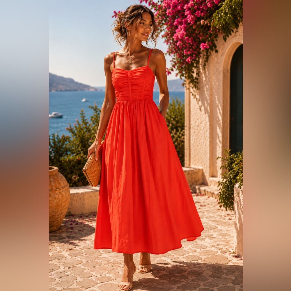 NWT Hermosa Gabriela Dress Apero Orange Smocked Maxi $248 MSRP Size Large